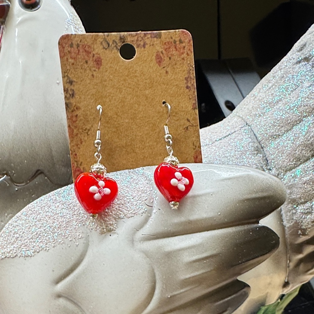 Valentine’s Day Red Heart Earrings with Floral Detail 2/$22